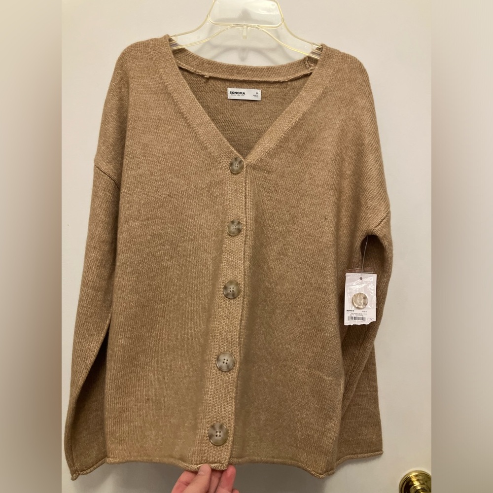 NWT Sonoma Beige Cozy Knit Cardigan w/ Button Up Front Size M
